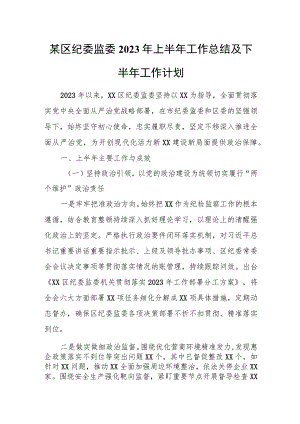 某区纪委监委2023年上半年工作总结及下半年工作计划.docx