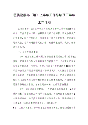 区委巡察办（组）上半年工作总结及下半年工作计划.docx