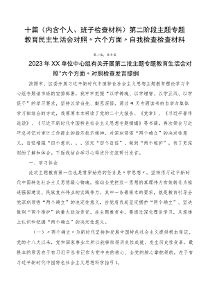 十篇（内含个人、班子检查材料）第二阶段主题专题教育民主生活会对照“六个方面”自我检查检查材料.docx