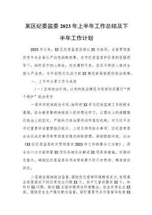 某区纪委监委2023年上半年工作总结及下半年工作计划1.docx