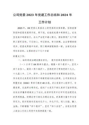 公司党委2023年党建工作总结和2024年工作计划.docx
