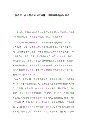 机关第二批主题教育专题党课：破顽瘴 除痼疾 创标杆.docx