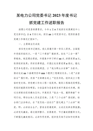 某电力公司党委书记2023年度书记抓党建工作述职报告.docx