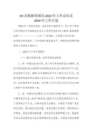 XX县数据资源局2023年工作总结及2024年工作计划.docx