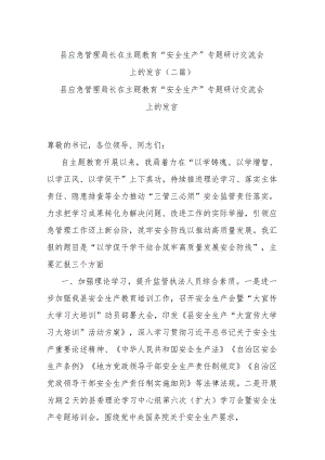县应急管理局长在主题教育“安全生产”专题研讨交流会上的发言(二篇).docx