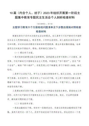 10篇（内含个人、班子）2023年组织开展第一阶段主题集中教育专题民主生活会个人剖析检查材料.docx