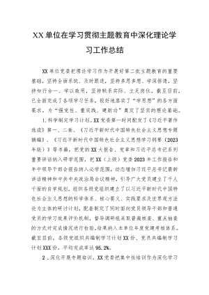 单位在学习贯彻主题教育中深化理论学习工作总结.docx