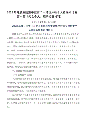 2023年开展主题集中教育个人党性分析个人查摆研讨发言十篇（内含个人、班子检查材料）.docx
