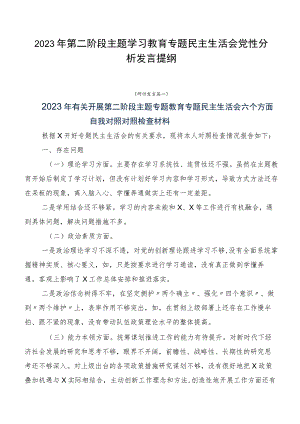 2023年第二阶段主题学习教育专题民主生活会党性分析发言提纲.docx