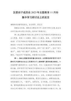 区委班子成员在2023年主题教育11月份集中学习研讨会上的发言.docx