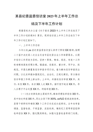 某县纪委监委信访室2023年上半年工作总结及下半年工作计划.docx