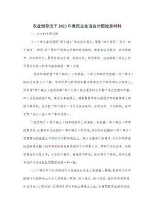农业领导班子2023年度民主生活会对照检查材料.docx