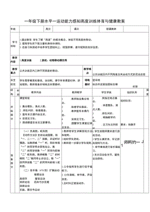 一年级下册水平一运动能力感知高度训练体育与健康教案.docx