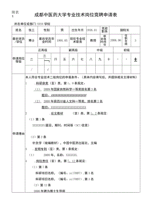 成都中医药大学专业技术岗位聘用申请表模板.docx