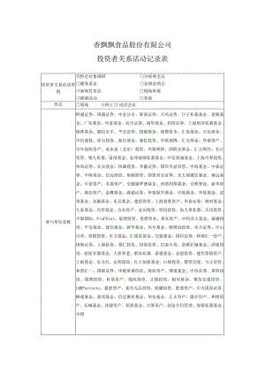 香飘飘食品股份有限公司投资者关系活动记录表.docx