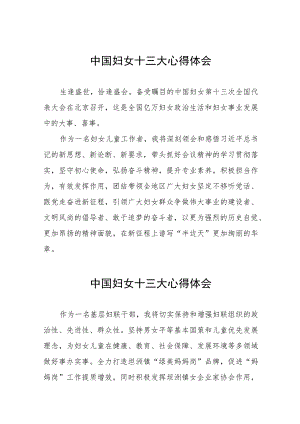 妇女干部学习中国妇女第十三次全国代表大会精神的心得感悟十篇.docx
