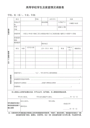 高等学校学生及家庭情况调查表.docx