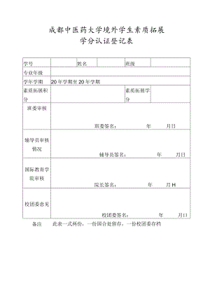 成都中医药大学境外学生素质拓展学分认证登记表.docx