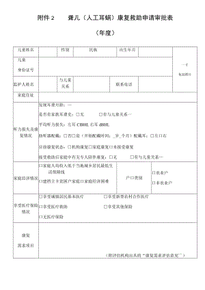 聋儿人工耳蜗康复救助申请审批表年度.docx