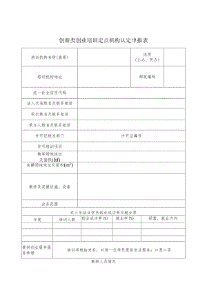 创新类创业培训定点机构认定申报表.docx