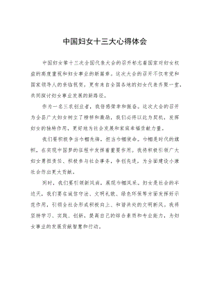 中国妇女第十三次全国代表大会的心得体会十篇.docx