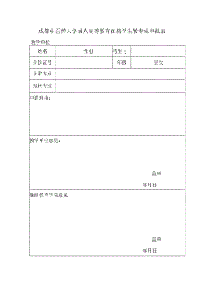 成都中医药大学成人高等教育在籍学生转专业审批表.docx