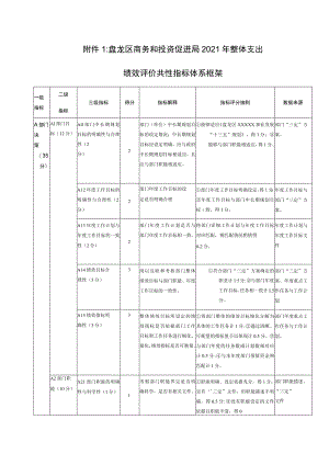 盘龙区商务和投资促进局2021年整体支出绩效评价共性指标体系框架.docx