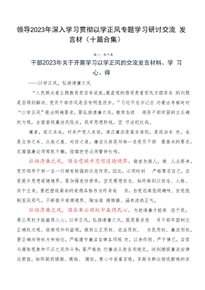 领导2023年深入学习贯彻以学正风专题学习研讨交流发言材（十篇合集）.docx