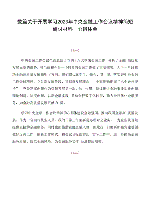 数篇关于开展学习2023年中央金融工作会议精神简短研讨材料、心得体会.docx