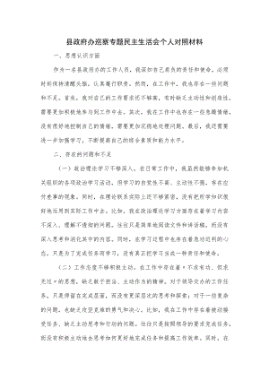 县政府办巡察专题民主生活会个人对照材料.docx