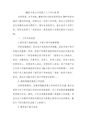 2023年度公司客服个人工作汇报47.docx