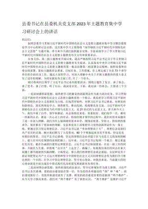 县委书记在县委机关党支部2023年主题教育集中学习研讨会上的讲话.docx