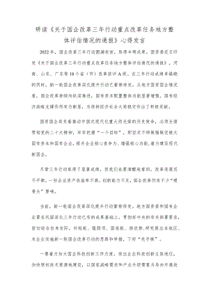 研读《关于国企改革三年行动重点改革任务地方整体评估情况的通报》心得发言.docx