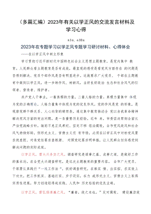 （多篇汇编）2023年有关以学正风的交流发言材料及学习心得.docx