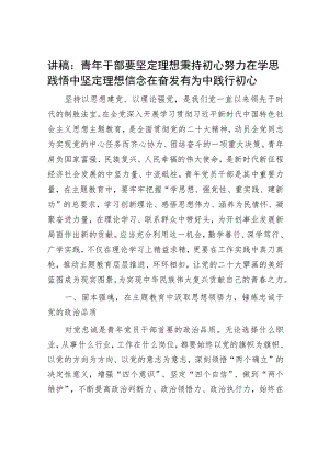讲稿：青年干部要坚定理想秉持初心 努力在学思践悟中坚定理想信念 在奋发有为中践行初心.docx