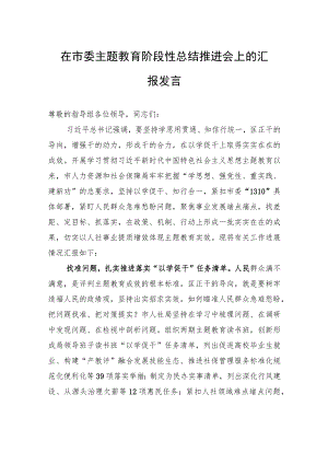 在市委主题教育阶段性总结推进会上的汇报发言.docx