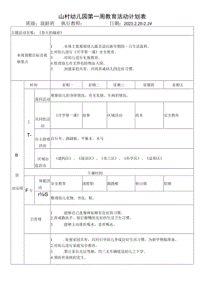 山村幼儿园第一周教育活动计划表.docx