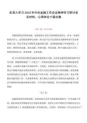 在深入学习2023年中央金融工作会议精神学习研讨发言材料、心得体会十篇合集.docx