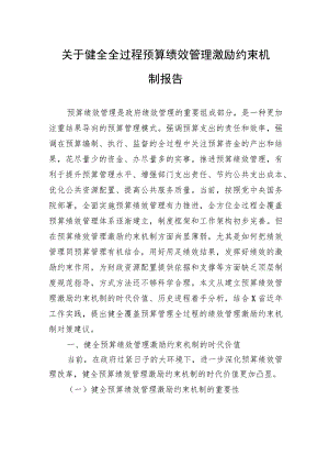 关于健全全过程预算绩效管理激励约束机制报告.docx