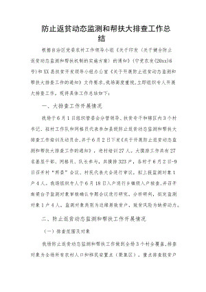 防止返贫动态监测和帮扶大排查工作总结.docx