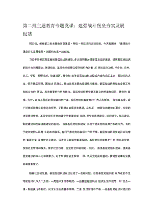 第二批主题教育专题党课：建强战斗堡垒 夯实发展根基.docx