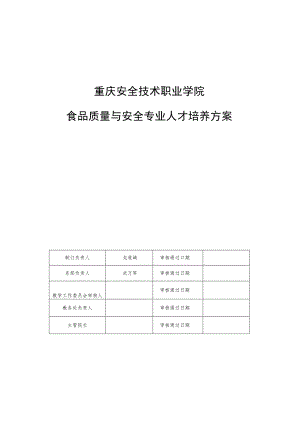 重庆安全技术职业学院食品质量与安全专业人才培养方案.docx