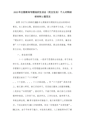 2023年主题教育专题组织生活会（民主生活）个人对照剖析材料2篇范文.docx