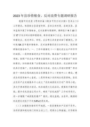 2023年县珍惜粮食、反对浪费专题调研报告.docx
