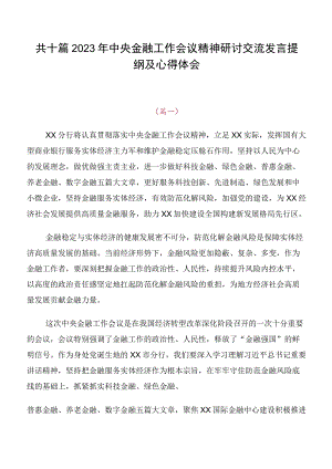 共十篇2023年中央金融工作会议精神研讨交流发言提纲及心得体会.docx