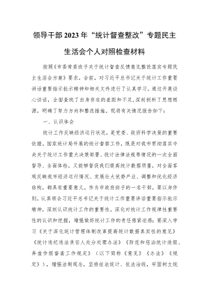 领导干部2023年“统计督查整改”专题民主生活会个人对照检查材料.docx