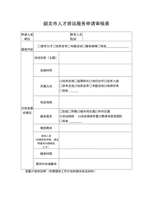 韶关市人才驿站服务申请审核表.docx