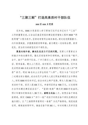全市组织工作会议发言—xxxx区xx乡党委：“三聚三解”打造高素质村干部队伍.docx