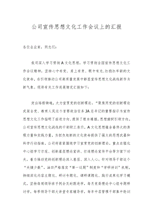 公司宣传思想文化工作会议上的汇报.docx