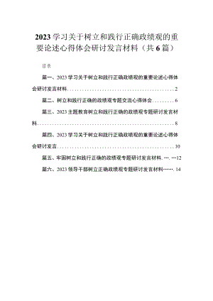 学习关于树立和践行正确政绩观的重要论述心得体会研讨发言材料（共6篇）.docx